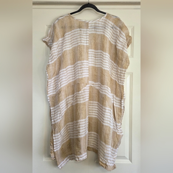 Anthro Akemi + Kin Cream & Tan Striped Dolman Linen Tunic - Size L - Picture 3 of 11